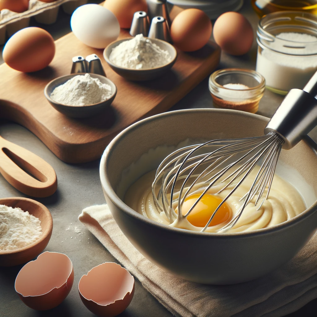 a mixing bowl with a whisk or a hand mixer