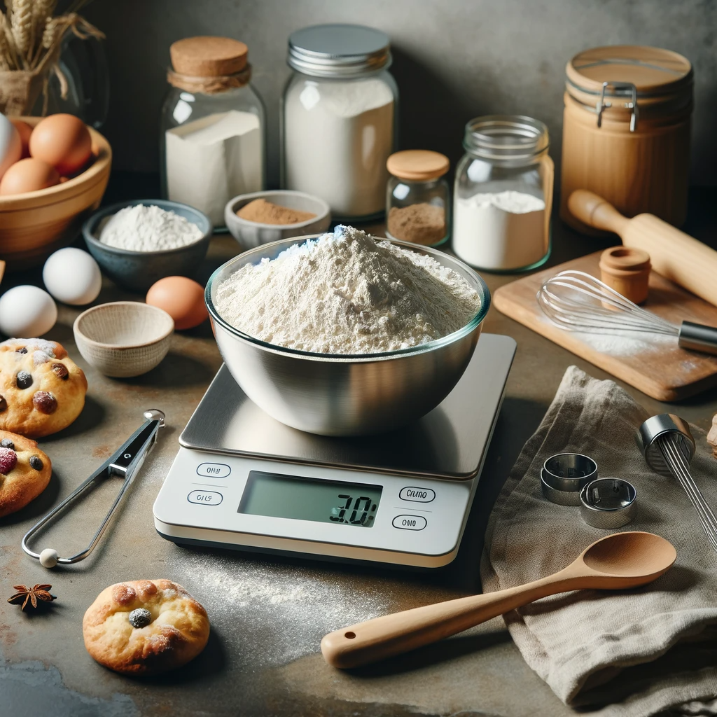 Bowl of flour being weighed